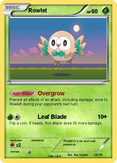 Pok mon Rowlet 94 94 Overgrow My Pokemon Card