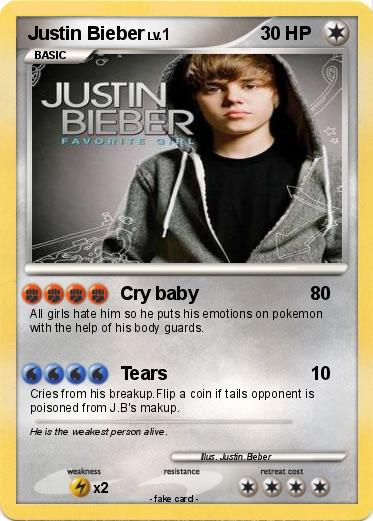 Pok mon Justin Bieber 1622 1622 Cry Baby My Pokemon Card
