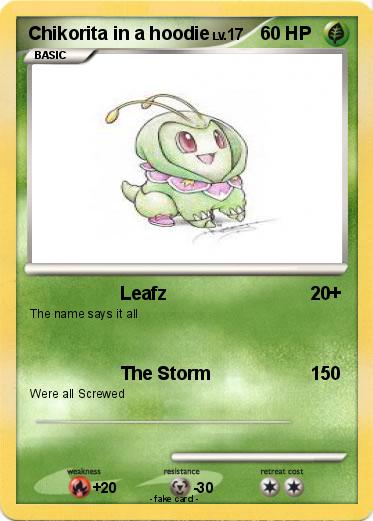 Pokemon Chikorita in a hoodie