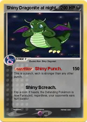 Pokemon Shiny Dragonite at night.