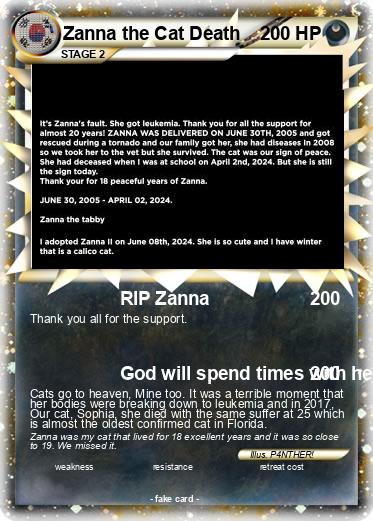 Pokemon Zanna the Cat Death