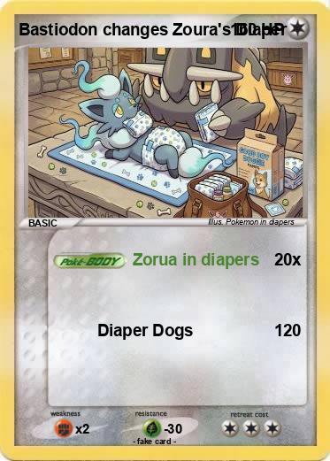 Pokemon Bastiodon changes Zoura's Diaper