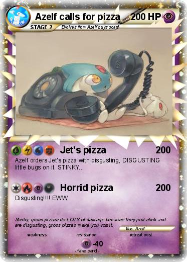 Pokemon Azelf calls for pizza
