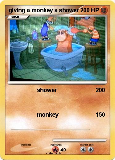Pokemon giving a monkey a shower