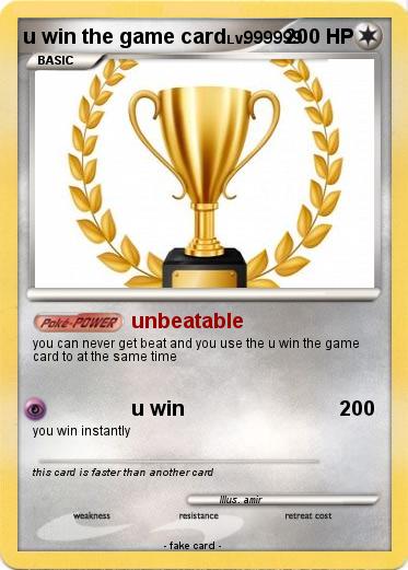 Pokemon u win the game card Pokemon u win the game card