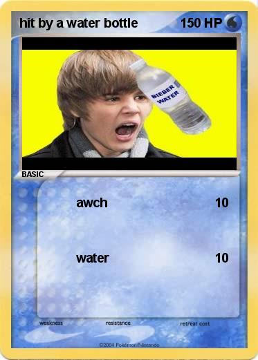 Pokemon hit by a water bottle