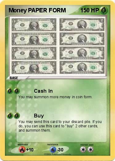 Pokemon Money PAPER FORM