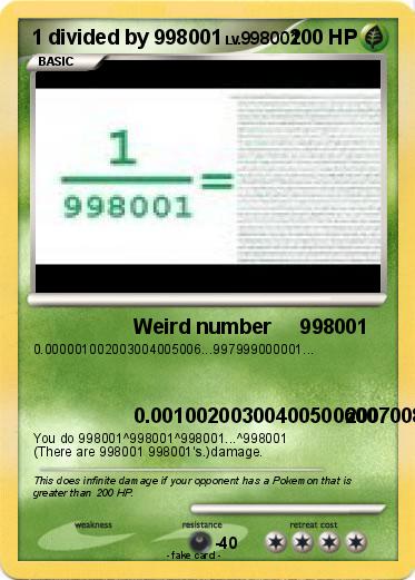 Pokemon 1 divided by 998001
