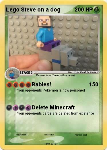 Pokemon Lego Steve on a dog