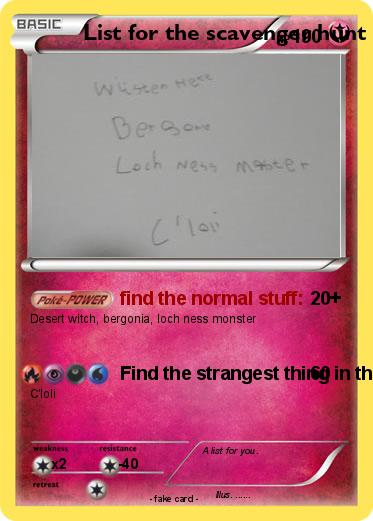 Pokemon List for the scavenger hunt