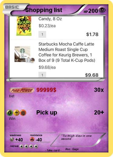 Pokemon Shopping list