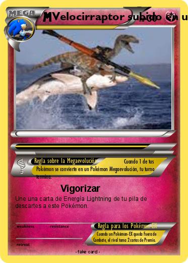 Pokemon Velocirraptor subido en un tiburon con basuca