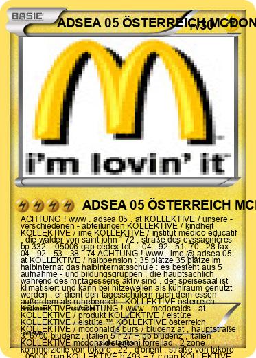 Pokemon ADSEA 05 ÖSTERREICH MCDONALD'S ÖSTERREICH IME ÖSTERREICH