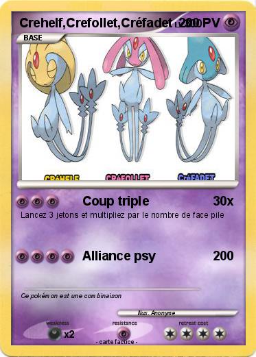Pokemon Crehelf,Crefollet,Créfadet