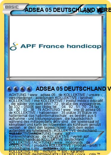 Pokemon ADSEA 05 DEUTSCHLAND VEREIN APF FRANKREICH HANDICAP DEUTSCHLAND IME DEUTSCHLAND