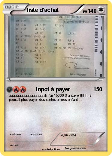 Pokemon liste d'achat
