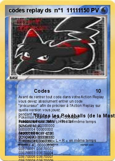 Pokemon codes replay ds  n°1  11111