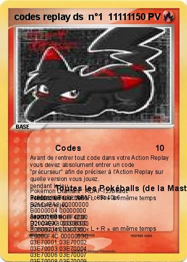 Pokemon codes replay ds  n°1  11111
