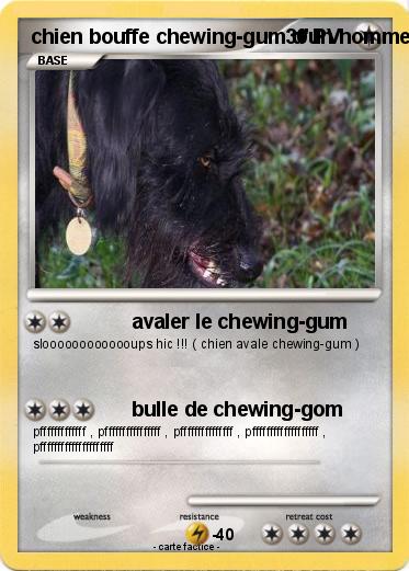 Pokemon chien bouffe chewing-gum d'un homme