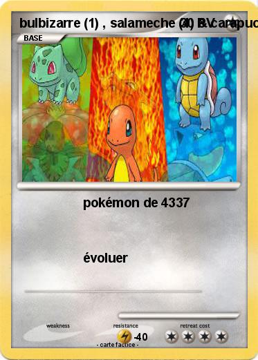 Pokemon bulbizarre (1) , salameche (4) & carapuce (7)