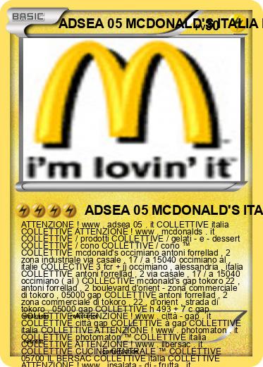 Pokemon ADSEA 05 MCDONALD'S ITALIA IME ITALIA