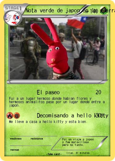 Pokemon Nota verde de japon en la guerra