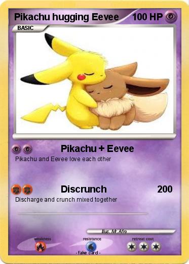 Pokemon Pikachu hugging Eevee