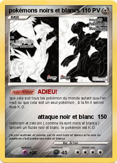 Pokemon pokémons noirs et blancs