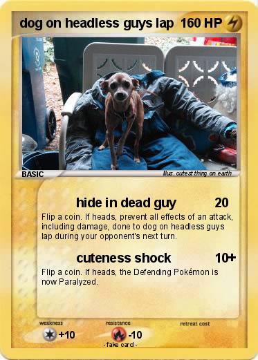 Pokemon dog on headless guys lap