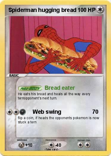 Pokemon Spiderman hugging bread