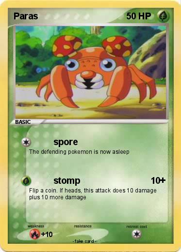 Pokémon Paras 50 50 Spore My Pokemon Card