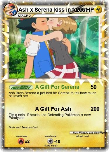 Pokemon Ash x Serena kiss in forest