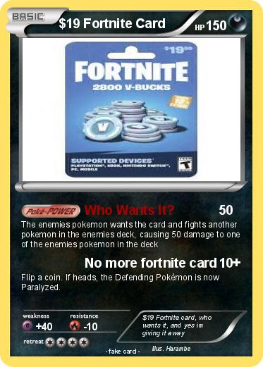 Pokemon $19 Fortnite Card