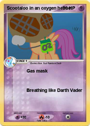 Pokemon Scootaloo in an oxygen helmet
