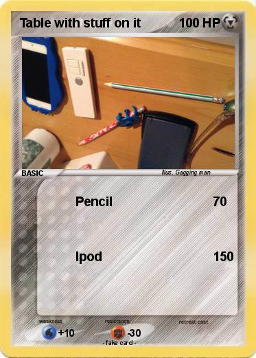 Pokemon Table with stuff on it
