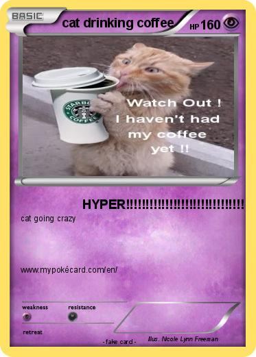 Pokemon cat drinking coffee