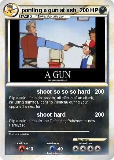 Pokemon ponting a gun at ash