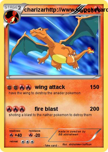 Pokemon charizarhttp://www.mypokecard.com/my/tmp/h0CyqYtHn9.jpg?1549745357669d