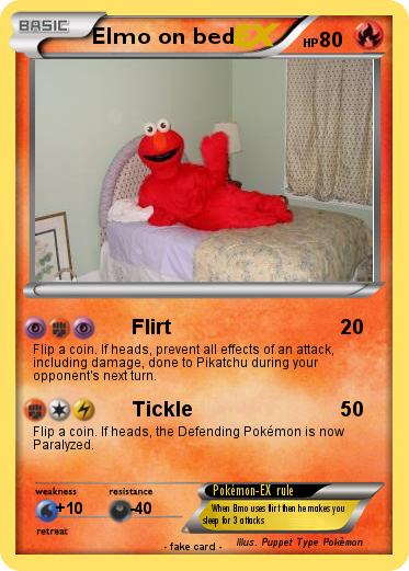 Pokemon Elmo on bed