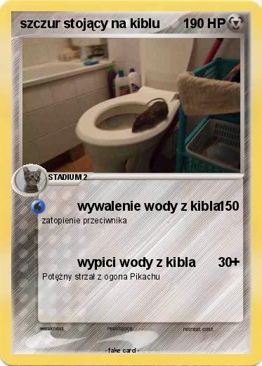 Pokemon szczur stojący na kiblu