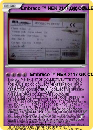Pokemon Embraco ™ NEK 2117 GK COLLECTIVE