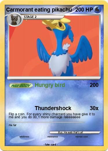 Pokemon Carmorant eating pikachu