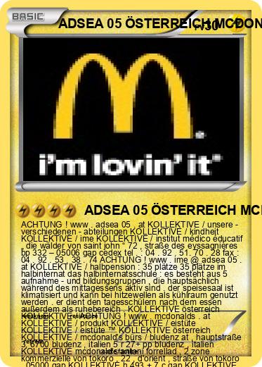 Pokemon ADSEA 05 ÖSTERREICH MCDONALD'S ÖSTERREICH IME ÖSTERREICH