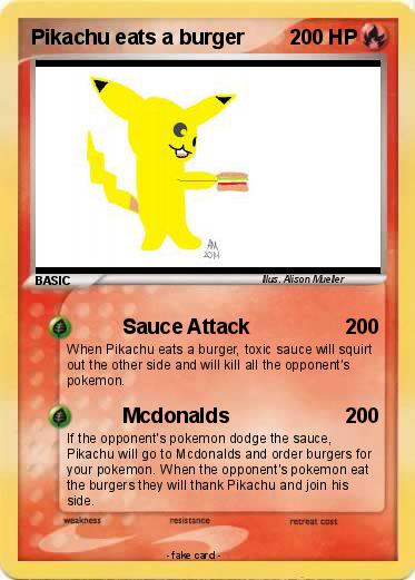 Pokemon Pikachu eats a burger
