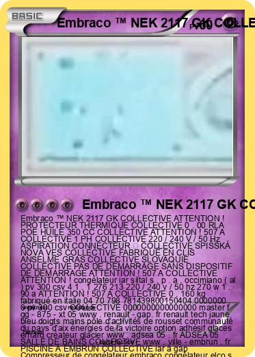 Pokemon Embraco ™ NEK 2117 GK COLLECTIVE