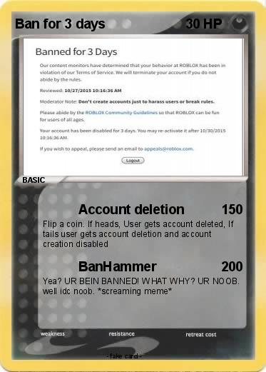 Pokemon Ban for 3 days